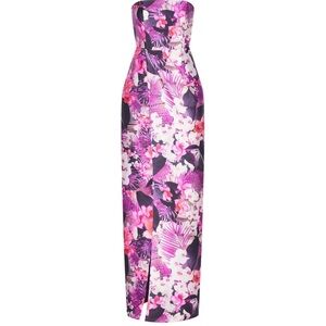 Kay Unger Strapless Floral Maxi Dress in Pink, Purple, White